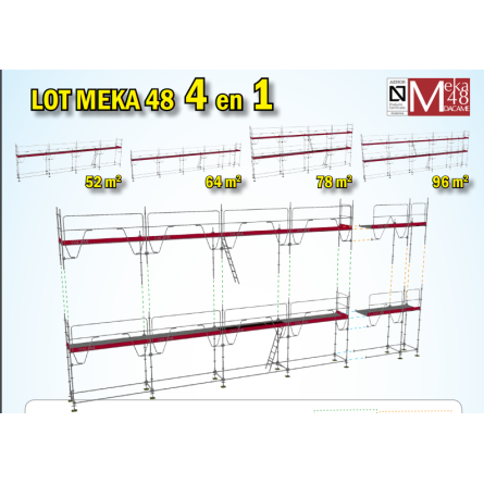 Echafaudage Meka 48 - 96m² - 4 en 1 Dacame